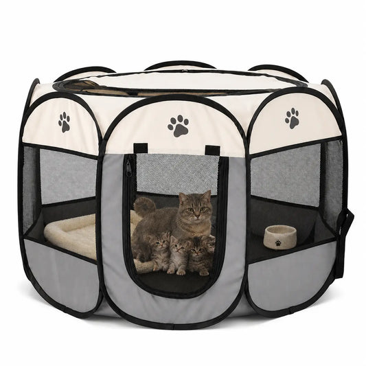 Dog Cat Playpen, Puppy Pet Playpen Indoor for Small Dog Crate Tent Cage Outdoor, Portable Pop up Dogs Enclosure Kennel with Carrying Case for Dogs/Cats/Rabbits