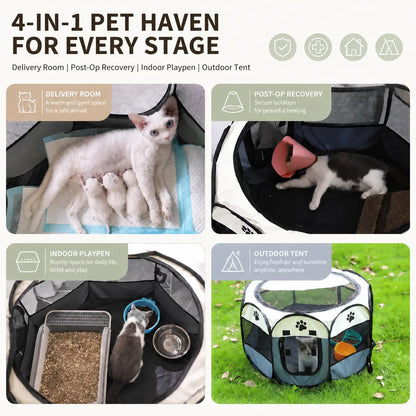 Dog Cat Playpen, Puppy Pet Playpen Indoor for Small Dog Crate Tent Cage Outdoor, Portable Pop up Dogs Enclosure Kennel with Carrying Case for Dogs/Cats/Rabbits
