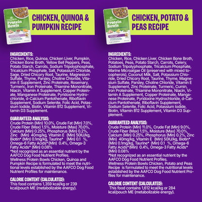 Wellness Protein Bowls, Adult Fresh Alternative Dog Food, Wholesome Grains, 6.2 Ounce Pouch, 6 Pack, (Chicken Value Pack)