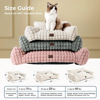 Blunique Modern 3D Diamond Texture Pet Couch Bed - Geometric Furniture-Style Kitten Bed with Faux Rabbit Fur, Sturdy 3-Sided Bolsters, Non-Slip Base, Removable Washable Cozy Fabric Cover, Washable Fabric, 24 Inches