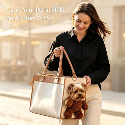 Teddy Carrier Bag for Dogs and Cats, Teddy Bear Dog Carrier Bag, Portable PU Leather Shoulder Tote，2 in 1 Multifunctional Pet Handbag with Plush Ears, Portable Convenient