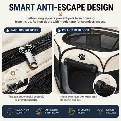 Dog Cat Playpen, Puppy Pet Playpen Indoor for Small Dog Crate Tent Cage Outdoor, Portable Pop up Dogs Enclosure Kennel with Carrying Case for Dogs/Cats/Rabbits