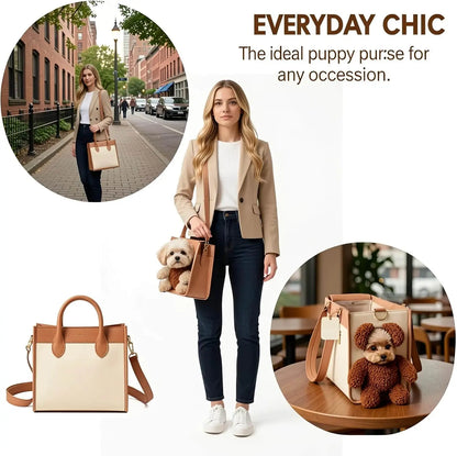 Teddy Carrier Bag for Dogs and Cats, Teddy Bear Dog Carrier Bag, Portable PU Leather Shoulder Tote，2 in 1 Multifunctional Pet Handbag with Plush Ears, Portable Convenient