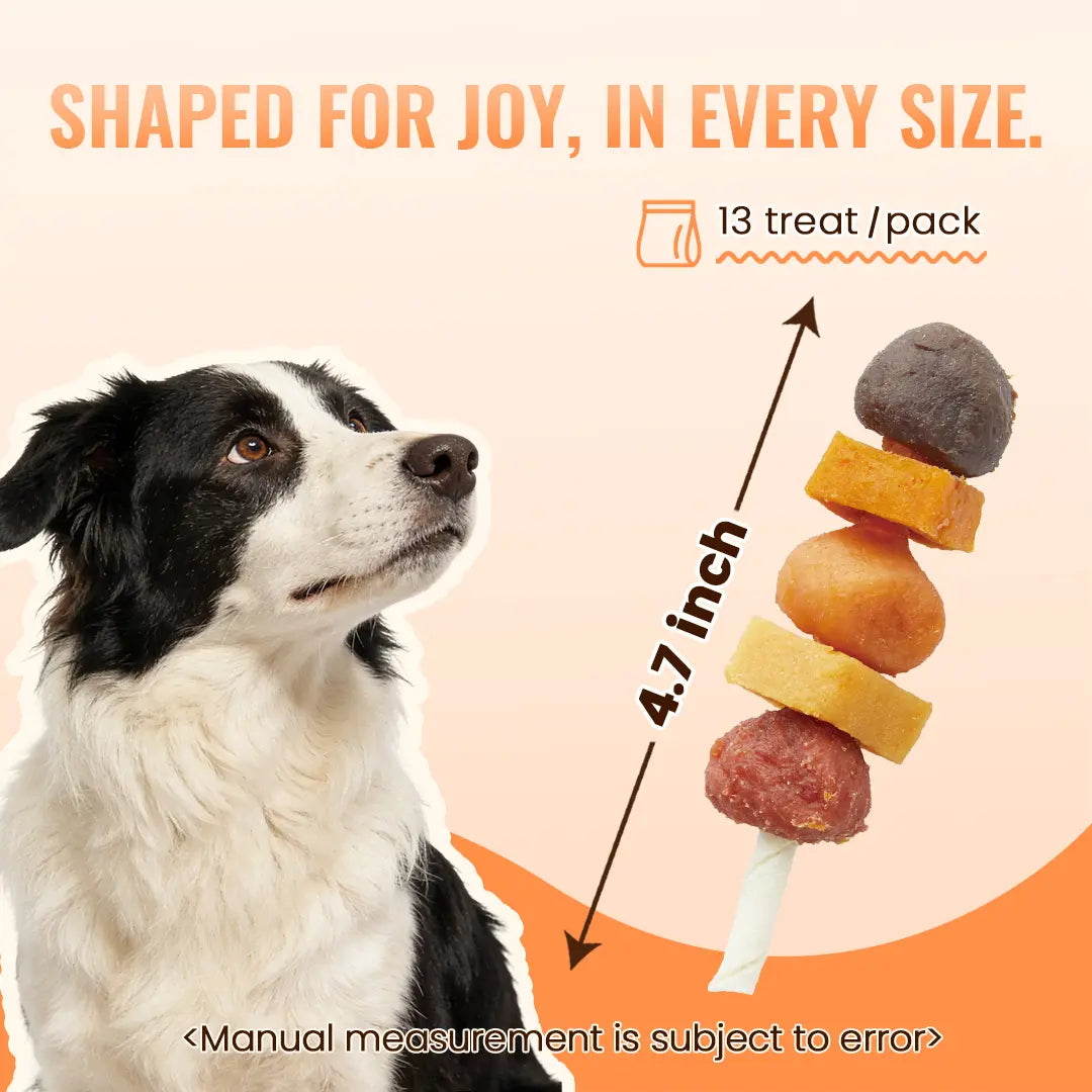 「Buy 1 Get 1 Free」(397G Only) Jungle Calling Chicken, Duck, Beef, Sweet Potato & Pumpkin Kabob Dog Treats, Multi-Flavor Dog Chews, Rawhide Sticks, Chew Sticks, Kabob Treats, Pet Snacks, Reward Treats, Training Treats, Dog Snack Sticks,