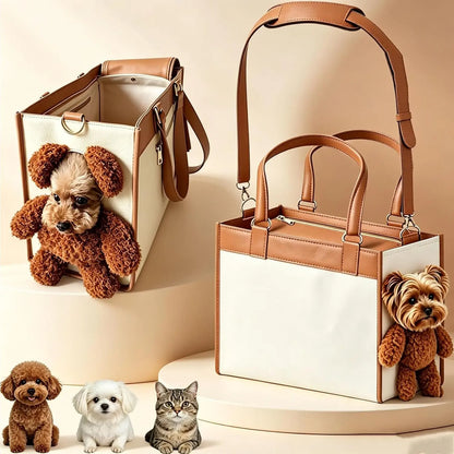 Teddy Carrier Bag for Dogs and Cats, Teddy Bear Dog Carrier Bag, Portable PU Leather Shoulder Tote，2 in 1 Multifunctional Pet Handbag with Plush Ears, Portable Convenient