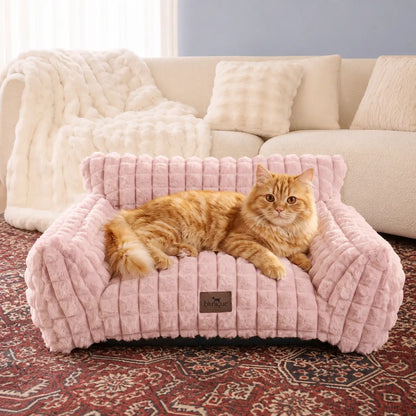 Blunique Modern 3D Diamond Texture Pet Couch Bed - Geometric Furniture-Style Kitten Bed with Faux Rabbit Fur, Sturdy 3-Sided Bolsters, Non-Slip Base, Removable Washable Cozy Fabric Cover, Washable Fabric, 24 Inches